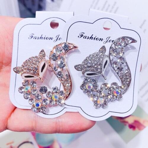 Cute Cartoon Fox Rhinestone Brooch Pin Women Sweater Corsage Scarf Buckle Fashion Shiny Collar Lapel Pin Jewelry