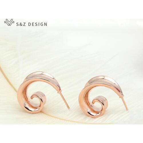 S&Z 2019 Cute Korean Curved Stud Earrings 585 Rose Gold Personality Creative New Fashion For Women Wedding Party Jewelry Gift