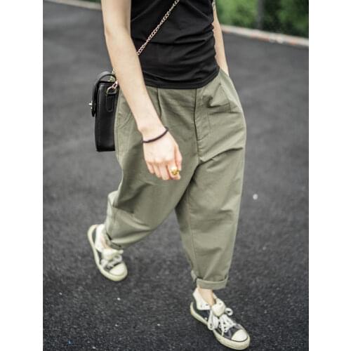 2021 New Arrival Summer Korean Style Women Casual Loose Ankle-length Pants All-matched Cotton Button Fly Waist Harem Pants W501