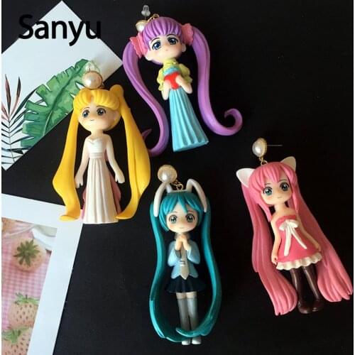 New Arrival Long Hair Princess Irregular Anime Drop Earrings for Women Girls Fashion Harajuku Style Pearl Dangle Earrings Gifts