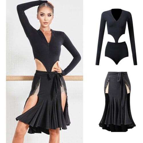 2021 Latin Dance Costume Women Sling Tops Fringe Skirt Latin Practice Dress Samba Rumba Ballroom Competition Clothing DNV15129