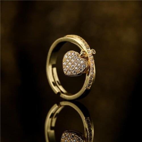 Fashion Gold Color Romantic Heart Charm Ring For Women Girl Trendy AAA+ CZ Stone Female Wedding Engagement Jewelry