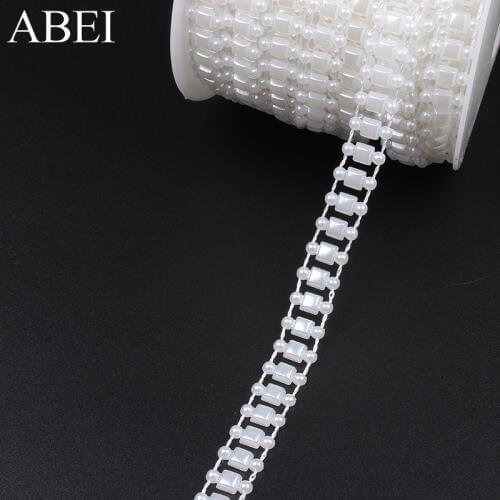 1cm 2yards/lot Plasic Beaded Lace Trimming For Wedding Party Decors White Beads String Ribbon Special lace Handmade Accessories