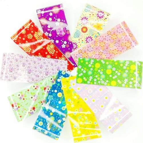 10 Sheets Colorful Natural Flowers Nail Art Foil Transfer Stickers Dried Flower Nail Foil Adhesive Decals Stickers Manicure Tips