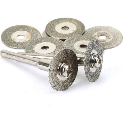 10pcs/set Diamond slice+2 Arbor Shaft 16mm MINI Diamond Cutting Pieces Thin Grinding Refine Gem Stone Discs Rotary Tool Dremel