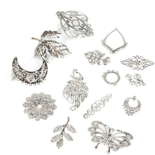 10pcs/lot Rhodium Tone Filigree Wraps Flower Connectors Metal Crafts For Jewelry Making DIY Charm Pendants Accessories