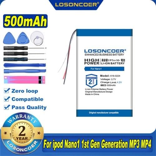 100% Original LOSONCOER 500mAh 616-0223 616-0224 Battery For Apple IPod Nano1 Nano 1st Generation 1 Gen Nano 1 A1137 4gb 2gb 1gb