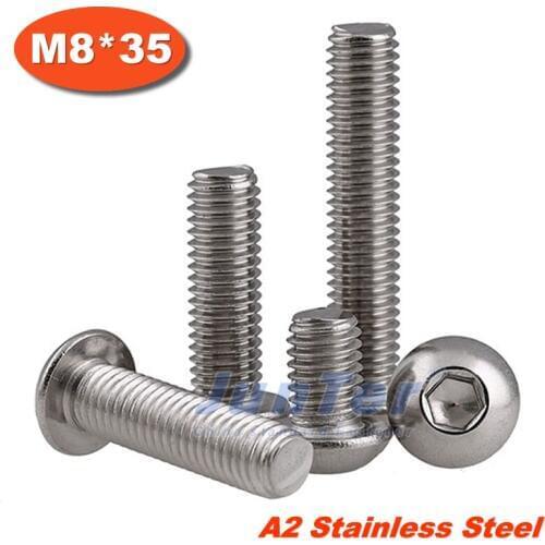 100pcs/lot ISO7380 M8*35 Stainless Steel A2 Hexagon Socket Button Head Screws