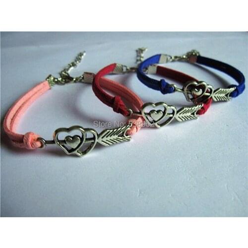 20cs/lot(mix 11 color)Double heart arrow Lock Elephant sister musical note Anchor rudder infinite bracelet whosale