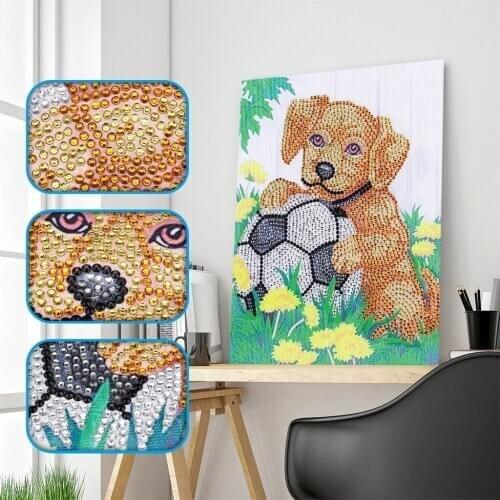 5D DIY Diamond Painting Embroidery Partial Square Animals Dog Playing Football Diamond Mosaic Daimond Painting for Home Decor