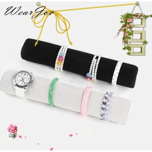 Black/Grey Velvet Charm Bracelet Display Stick Bar Bangle Watch Storage Stand Holder Jewelry Organizer Rack Shelf Cylinder Shape