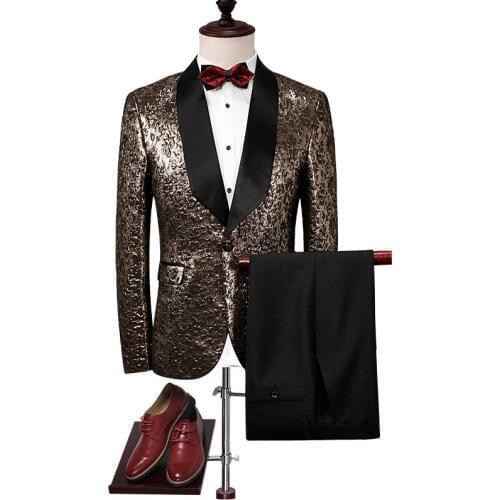 Blazer + Pnnts ) 2019 New Mens Gorgeous Groom Wedding Dress Suit 2 Sets / Mens High-end Brand Formal Business Suit Casual Suit