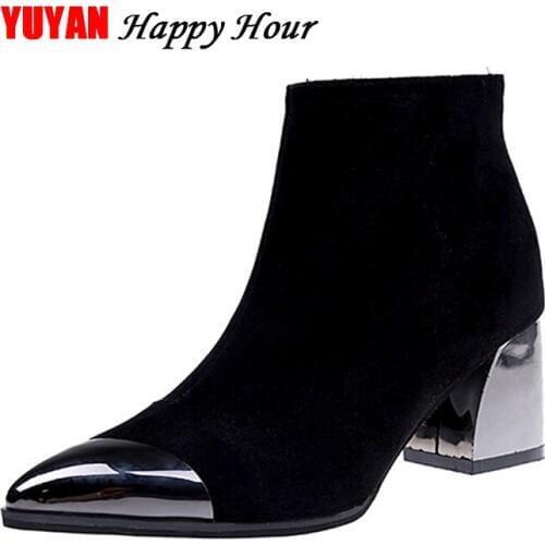 Square Heel Boots Women Winter Boots Warm Shoes Pointed toe Sexy Ladies Booties 2018 Woman Shoes Womens Ankle Botas YX350