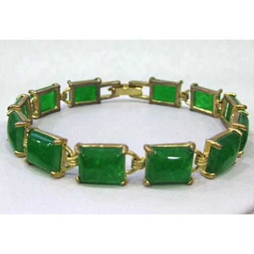 Jade beads link cuff bangle bracelet 7.5 inch
