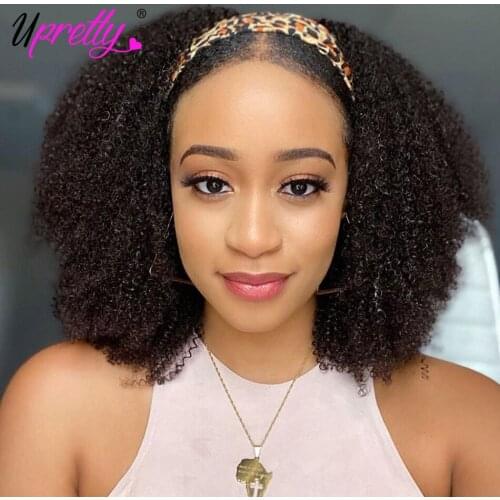 Upretty Afro Kinky Curly Wig Headband Wig For Black Women Full Machine Made 150% Density Glueless Remy Curly Human Hair Wigs