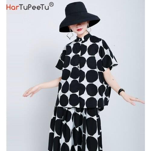 Black Polka Dot Blouse Women 2020 Summer Tops Plus Size Loose Short Sleeve Shirt Stylish Back Wrap Layered Cropped Design