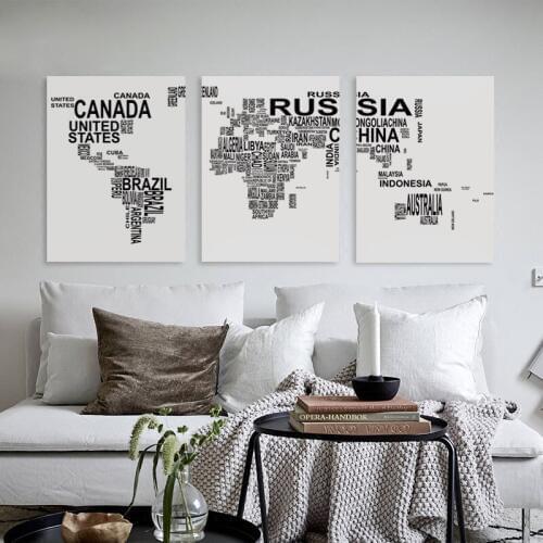 Black And White Simple Abstract Stitching English Map Canvas Art Painting Print Poster Picture Wall Living Room Home Decoration