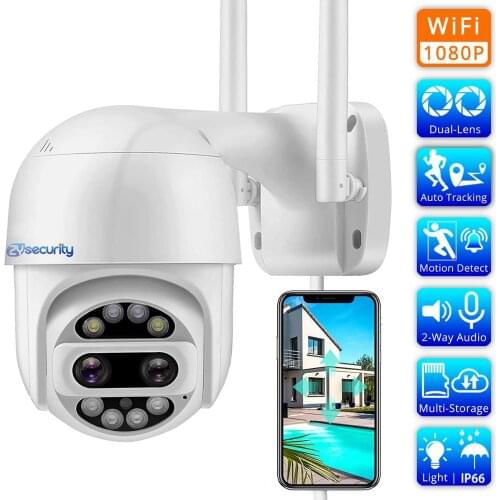 1080P Dual Lens Wifi IP PTZ Camera 12X Zoom Color Night Vision Auto Track Wireless Speed Dome Camera Outdoor CCTV Surveillance