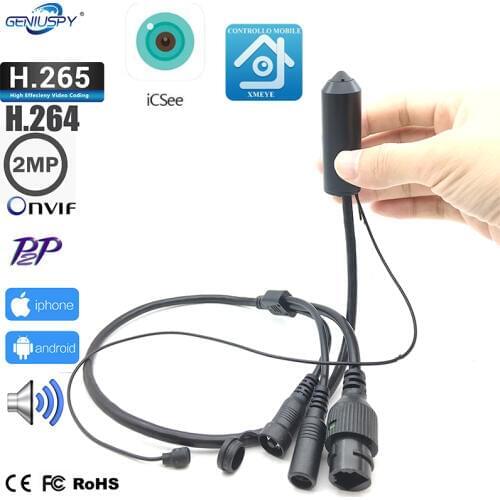 H.265x HD 2MP Sony IMX307E CCTV IP Pin hole Mini Bullet Security Network Camera Starlight 1080P Miniature Network Camera Audio