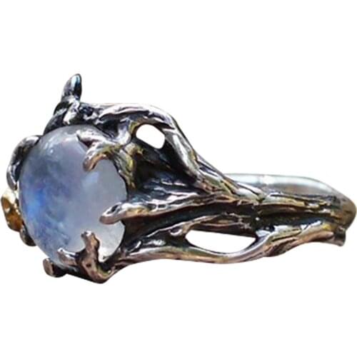 Vintage Moonstone Ring For Women Black Jewelry Gold Flower Finger Ring Female Charming Jewelry Gift Wedding Statement Ring