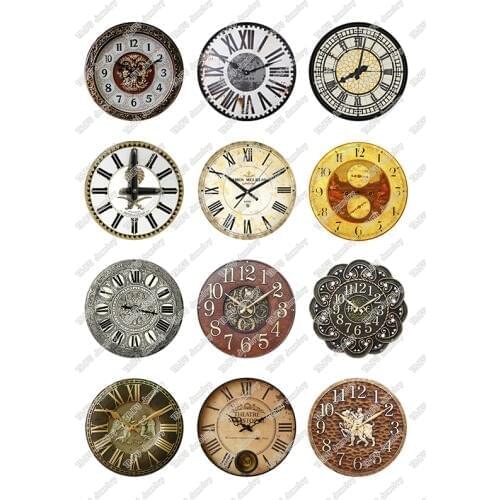 24pcs/lot Round Retro Clock Pocket Watch Pattern Glass Cabochon 10mm 12mm 25mm for DIY Jewelry Making Findings & Components T126