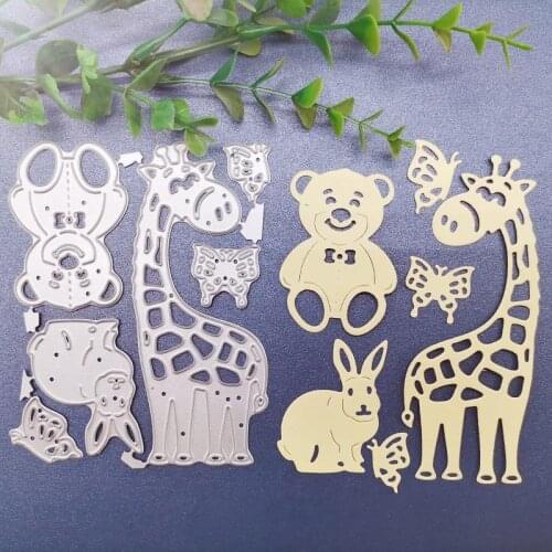 Metal Cutting Dies Animal Giraffe Rabbit Bear Butterfly Scrapbooking DIY Album Paper Card Craft Embossing Stencil 102*102mm