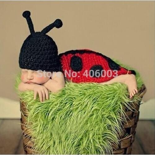 Cute Ladybug Hat Handmade Crochet 0-12Month newborn baby Photography Props