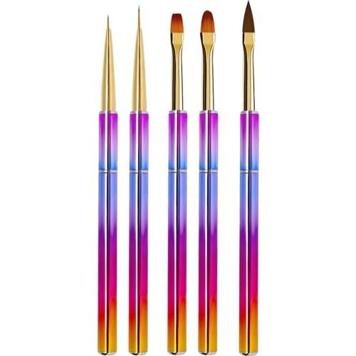 5 PCS Gel Polish Nail Art Brushes Set Pen Liner for Drawing Exquisite 3D Painted Patterns, Plaid and Flowers, etc