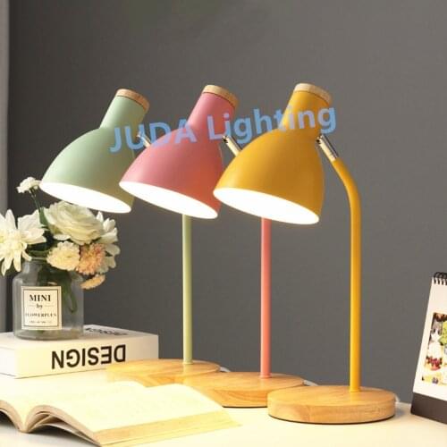 Ins E27 Desk lamp wooden base Nordic Table Lamp Colorful Bedside Lamp Reading Book Lights Macaron Color Wooden Art LED lights