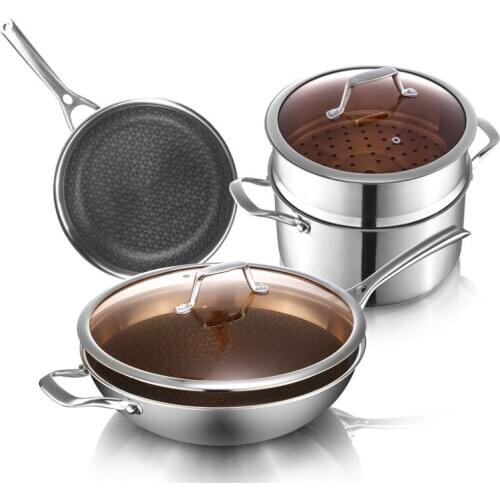 Stainless steel non-stick wok no oil smoke no coating pot induction cooker gas for home multi-function cooking pot