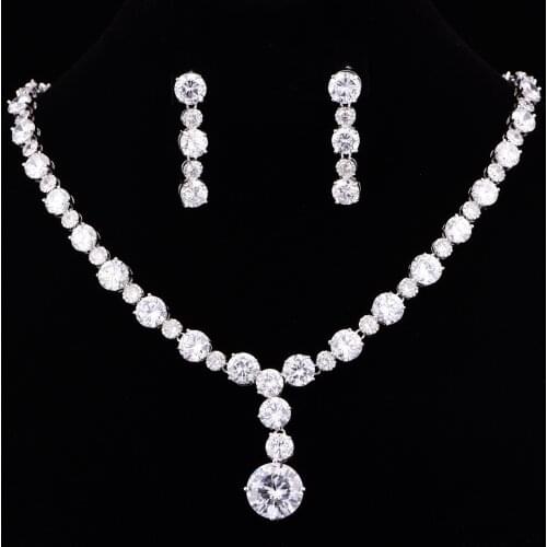 New Arrival Round Crystal Flower Cubic Zirconia Necklace Set Bridal Jewelry Sets Wedding Accessories CZE-6198