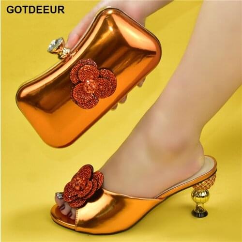 New Arrival Shoes and Bag for Party Wedding Italian Shoe and Bag Set for Party In Women Low Heels Elegant Rhinestone Women Shoes