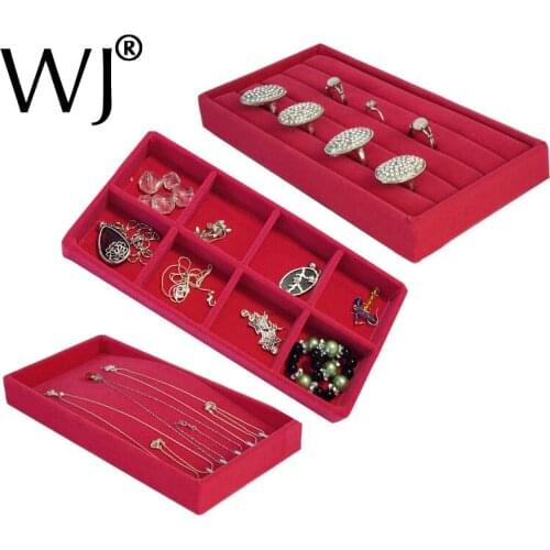 Organizer Rose Red Velvet 11x22cm Jewelry Display Tray Kit Ring Bracelet Necklace Earring Storage Box Caryring Case 3pcs/set