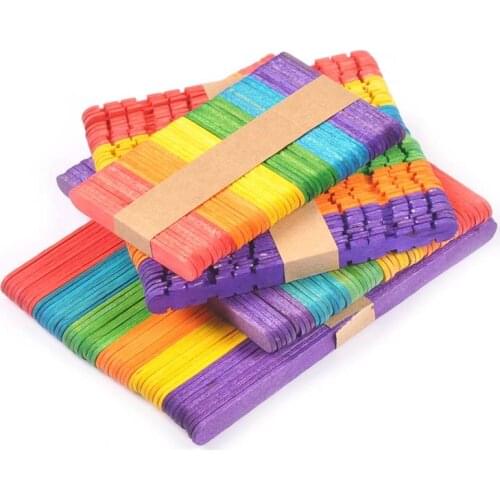 50Pcs Colored Wooden Popsicle Stick For Kids Educational Toys Wood Ice Cream Sticks Handmade DIY Craft Supplies Handwork Arts