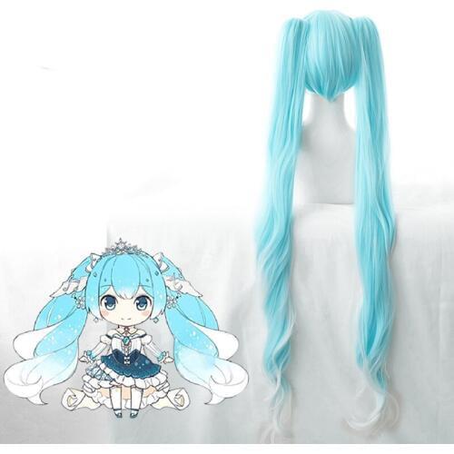 Anime 2019 Snow Ice blue gradient white long wig Cosplay Wig+Wig Cap Halloween Costume play wigs 120CM length