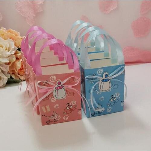 120pcs Paper Candy Gift Box with Handles Packaging Baby Shower Cardboard Cookie Bag Gift Bags Wrapping Supplies