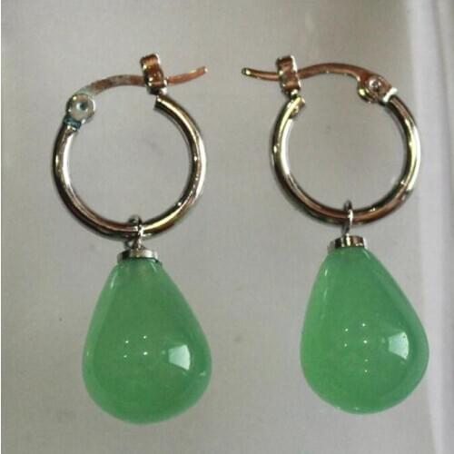 Simplest Jewelry silver metal+water drop green 12*16mm Jades bread Earings