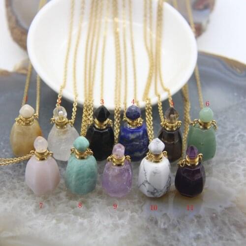 Multiple choice,Natural Gems Perfume Bottle gold Chain,Faceted Crystal Essential Oil Diffuser Vial Jewelry Necklace Wholesale