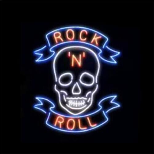 ROCK N ROLL Skull Custom Handmade Real Glass Tube Beer Bar KTV Store Party Garage Club Decoration Display Gift Neon Sign 15"X19"
