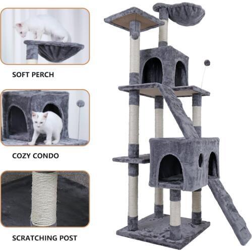 Luxury Cat Tree Tower Multi-functional Cat Condo Furniture With Sisal Scratch Post Toy For Cats Kitten Cat House Fast Delivery