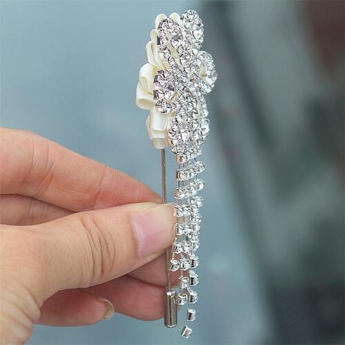 5pcs/lot Luxury Wedding Groom Groomsmen Boutonniere Handmade Crystal Rhinestone Suit Corsage Brooch Buttonhole Flowers