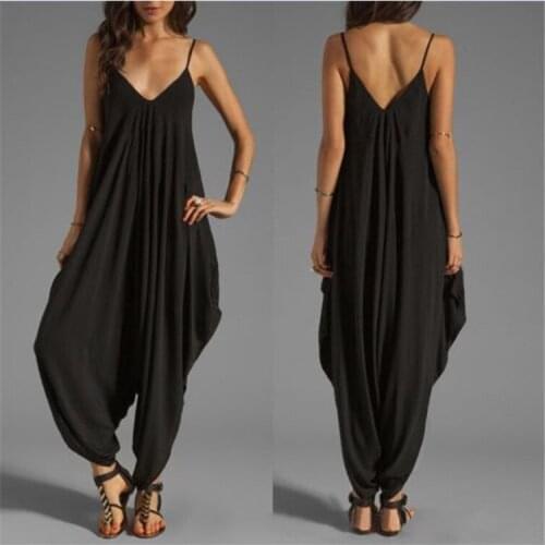 Low-cut V-neck Sexy Suspender Jumpsuit Loose Jumpsuit Beach Casual Loose One Piece Adult Onesies for Women Wholesale Lounge Wear