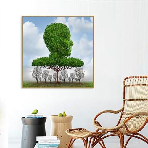 Modern Print Canvas Painting Magic Man portrait Wall Art Print Landscape Green Tree Wall Pictures Print for Living Room Decor