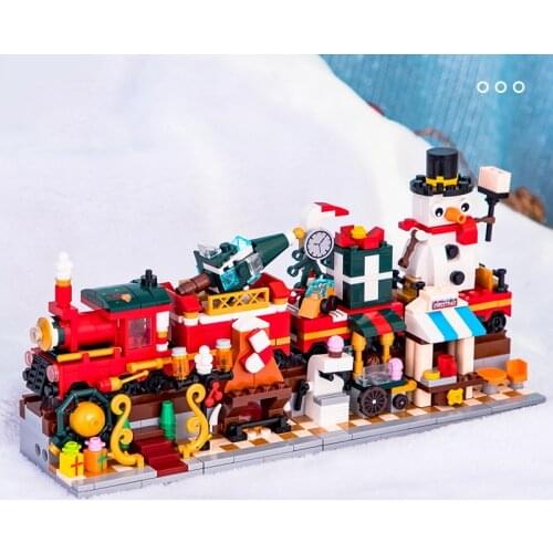 City Creative Street View Series Christmas Train Snowman Decoration Props MOC Model Building Blocks Bricks Toys Gifts