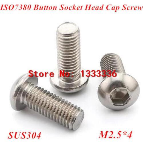 1000pcs M2.5*4 Button Hex Socket Cap Screw, ISO7380 Pan/Round head Bolts 304 stainless steel