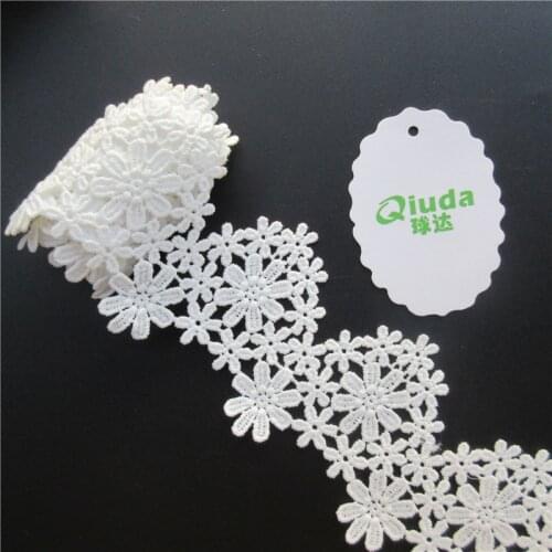 2 yard Vintage White Cotton Flower Embroidered Lace Trim Ribbon Fabric Handmade DIY Garment Wedding Dress Sewing Craft