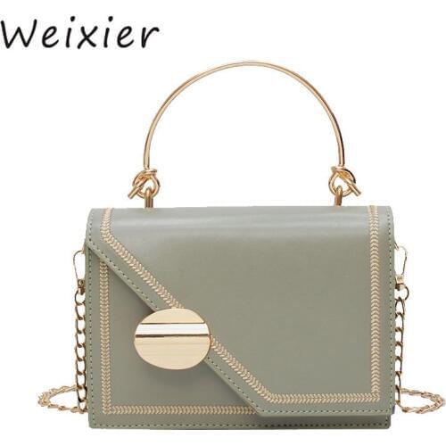WEIXIER 2019 Evening Bags Matcha Green PU Leather Chain Design Crossbody Bags Women Small Chain bag Small Bag Hand Bag V2-01