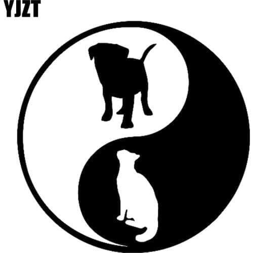 YJZT 12.7CM*12.7CM Dog And Cat Yin Yang Automobile Vinyl Sticker Decal Black/Silver C10-00308