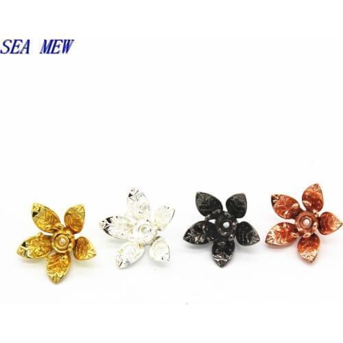 100PCS 13.5mm*6mm Metal Copper 6 Colors Bead Caps Flowers Base Setting Filigree Connectors Charm Findings For Jewelry Making