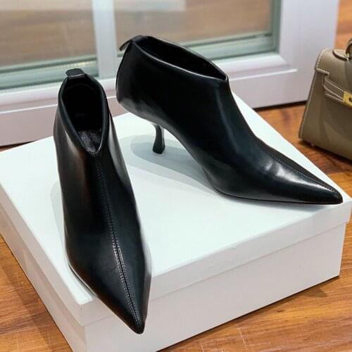 Luxury Fashion Point Toe Women Boots Brand Design High Heels Leather Shoes New Collection Ankle Slip on Female Boots
